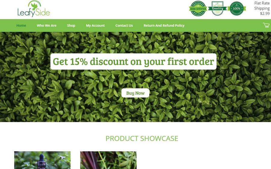 LeafySide Shopify ecommerce store homepage