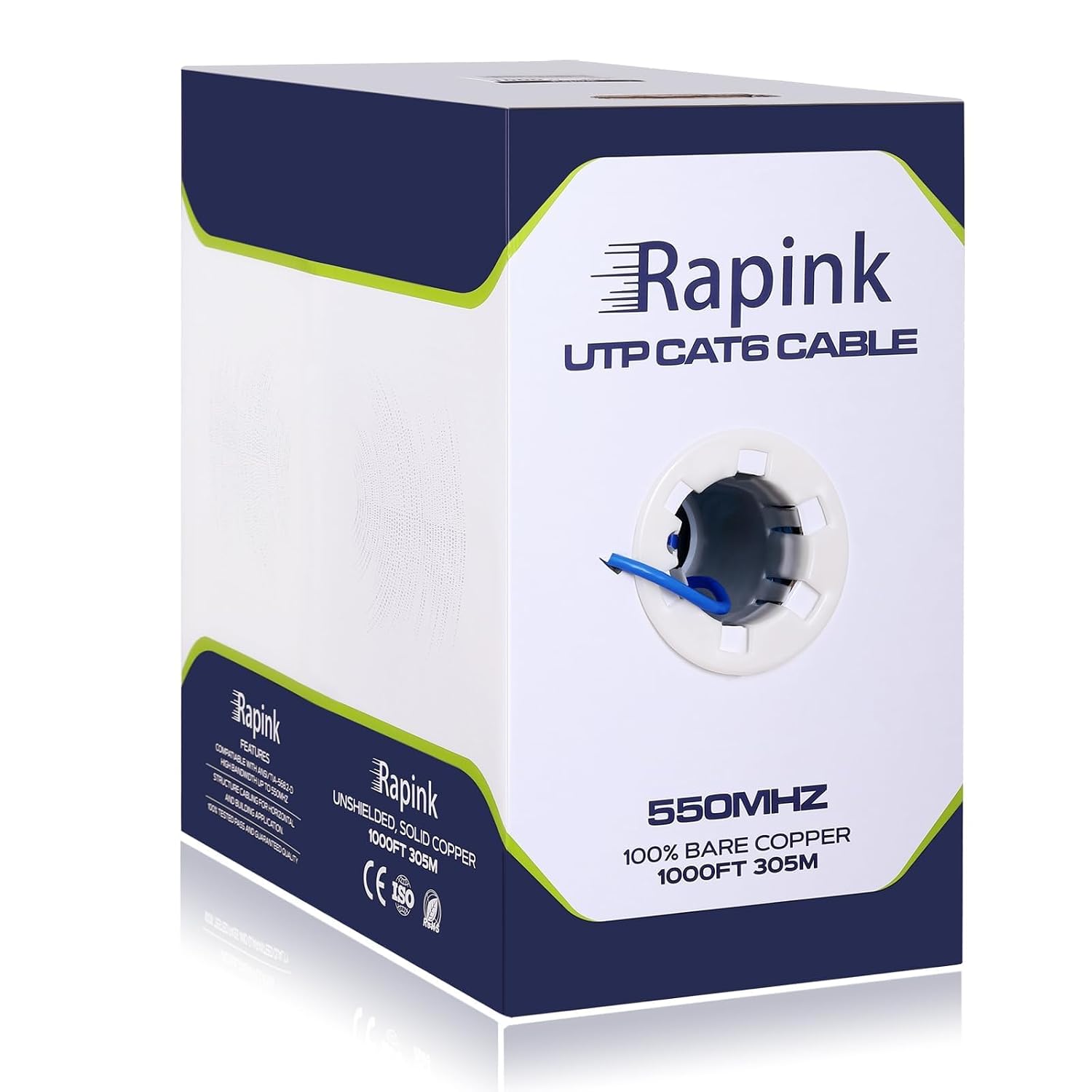 Rapink Cat 6 cable, 1000 foot spool